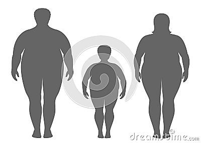 Silhouettes of fat man, woman and child. Vector Illustration