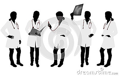 Silhouettes of female doctor Vector Illustration