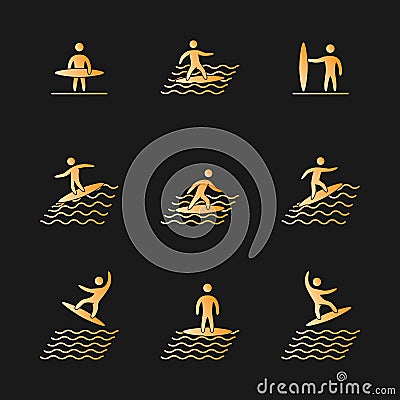 Silhouettes of figures surfer icons set. Stock Photo