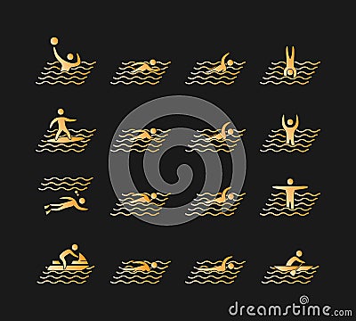 Silhouettes of figures swimmers icons set. Stock Photo