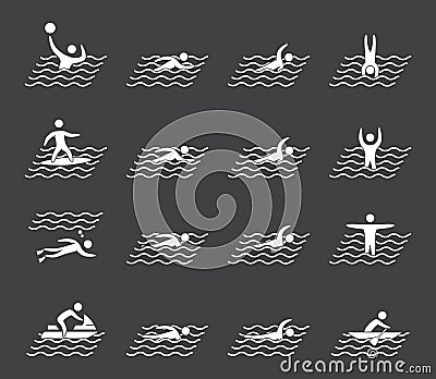 Silhouettes of figures swimmers icons set Stock Photo