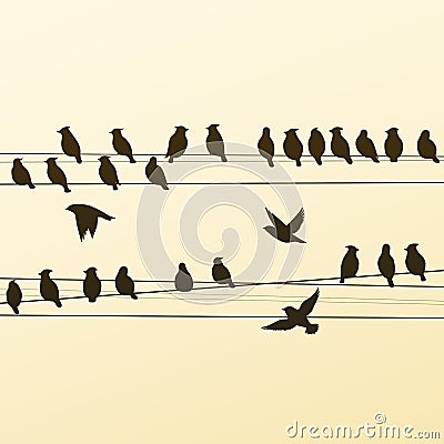 Silhouettes of a Flock of Birds Vector Illustration