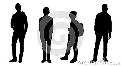 Silhouettes of four young guys. Isolated flat vector illustration Vector Illustration