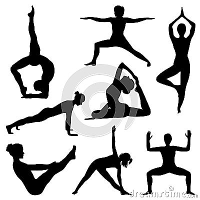 Silhouettes of girl practicing yoga Vector Illustration