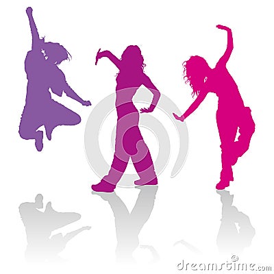 Silhouettes of girls dancing jazz funk dance Vector Illustration