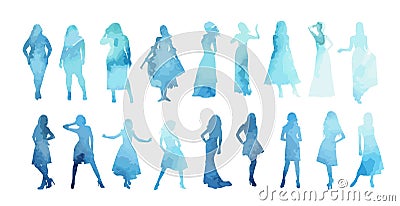 Silhouettes of girls in evening dresses. Fat and thin women. hand drawing. Not AI, Vector illustration Vector Illustration