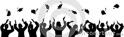 Silhouettes of graduates throwing square academic caps. Vector illustration Vector Illustration