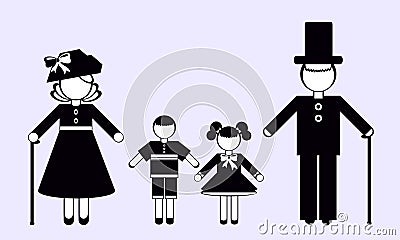 Silhouettes of Grandma, grandpa and grandchildren Vector Illustration