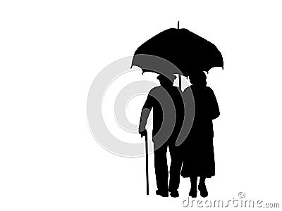 Silhouettes of grandparents go under an umbrella Vector Illustration
