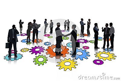 Silhouettes Of Group Of Busy Business People Stock Photo