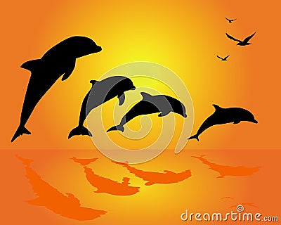 Silhouettes of a group of dolphins Vector Illustration