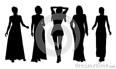 Silhouettes of a group of girls in dresses Stock Photo