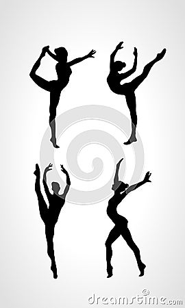 Silhouettes of gymnastic girls. Art gymnastics Vector Illustration