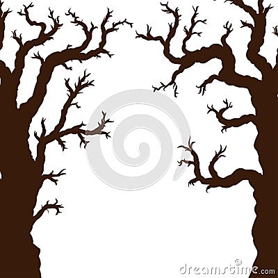 Silhouettes of Halloween trees, bare spooky scary Halloween tree Vector Illustration