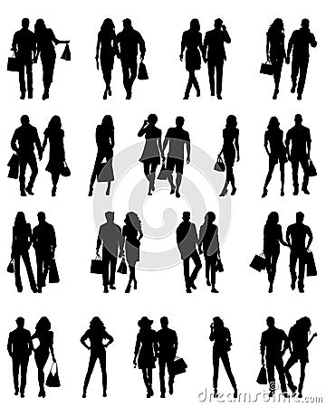 Silhouettes of happy family. Vector Illustration