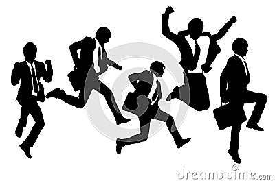 Silhouettes of happy jump and running Businessmen Vector Illustration