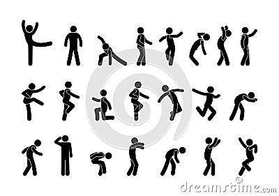 Silhouettes of having fun people, funny dancing, isolated stick figure Vector Illustration