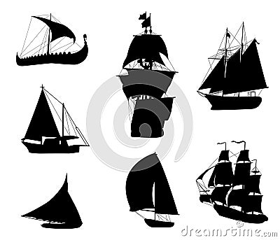 Silhouettes of historic sailing ships Vector Illustration