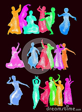 Silhouettes indian dancers Vector Illustration