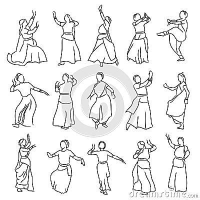 Silhouettes indian dancers Vector Illustration