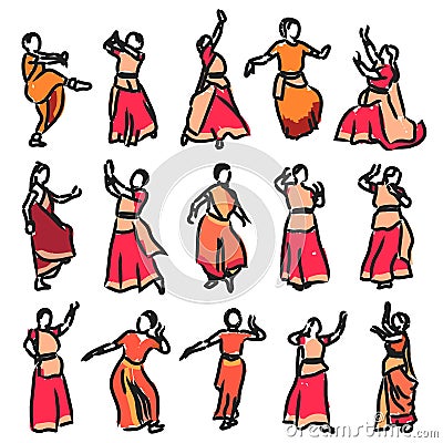 Silhouettes indian dancers Vector Illustration