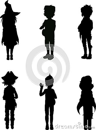 Silhouettes of kids in halloween suits Vector Illustration