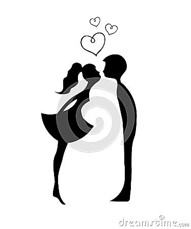 Kissing couple of young lovers . Romantic couple silhouette. Lovers woman and man kissing. Silhouettes of kissing boy and girl Stock Photo