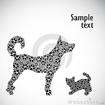 Silhouettes of kitten and dog from tracks Vector Illustration