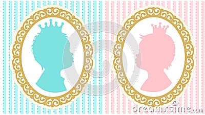 Silhouettes of little princess and prince with crowns. Vector Illustration