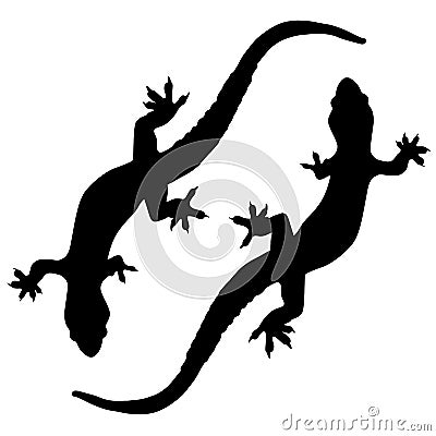 Silhouettes of lizards or salamanders. Illustration of reptiles, relatives of dragons Vector Illustration