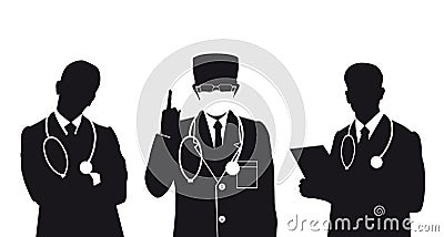 Silhouettes of male doctor with phonendoscope isolated Vector Illustration