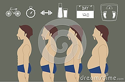 Silhouettes of man losing weight, illustrations Stock Photo