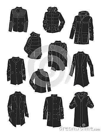 Silhouettes of men's jackets and coats Vector Illustration