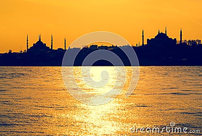 Silhouettes of mosques Stock Photo
