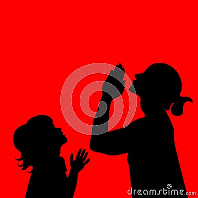 Silhouettes of mother and child with praying hands. Vector Illustration