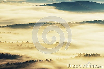 Silhouettes of mountains. A misty autumn morning. Dawn in the Carpathians Stock Photo