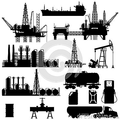 Silhouettes of Oil Industry Vector Illustration