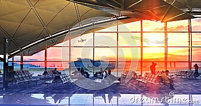 Silhouettes passenger airport. Airline travel concept Stock Photo