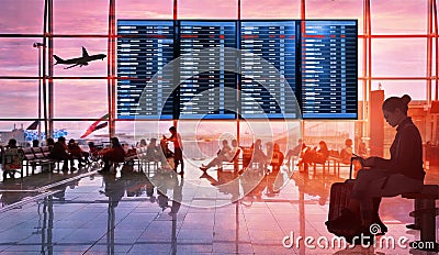 Silhouettes passenger airport. Airline travel concept Stock Photo