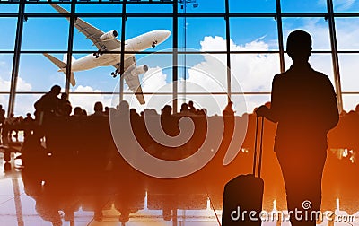 Silhouettes passenger airport. Stock Photo