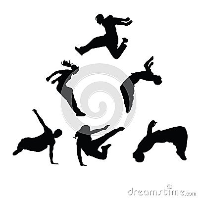 Silhouettes. Parkour Stock Photo