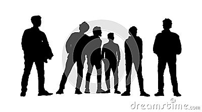 Silhouettes of people, friends goal, friend poses, group of friends stand up together silhouette design. Vector Illustration