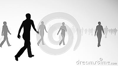 Silhouettes of people leaving in the fog. The concept of refugee 3d Stock Photo