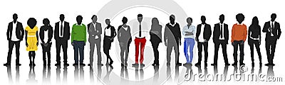 Silhouettes of People in a Row with some Colour Stock Photo
