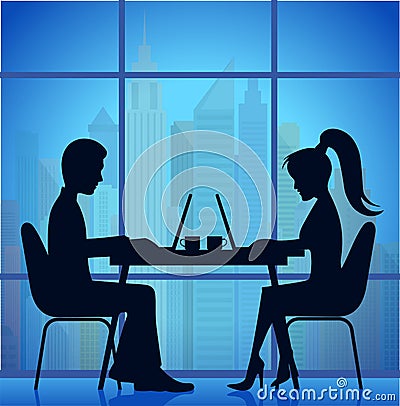 Silhouettes of people at the table. business meeting Vector Illustration