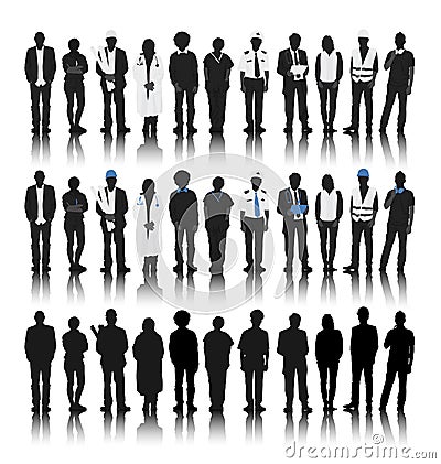 Silhouettes of People with Various Occupations Stock Photo