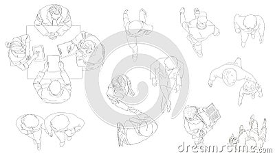 Silhouettes of people. View from above. Contour dr Vector Illustration