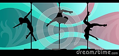 Silhouettes of pole dancers on abstract background Vector Illustration