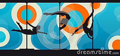 Silhouettes of pole dancers on abstract background Vector Illustration