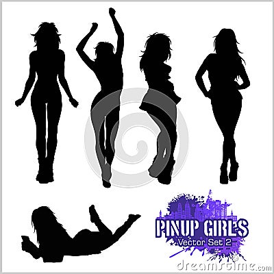 Silhouettes - Pretty Pin up girl on white Vector Illustration